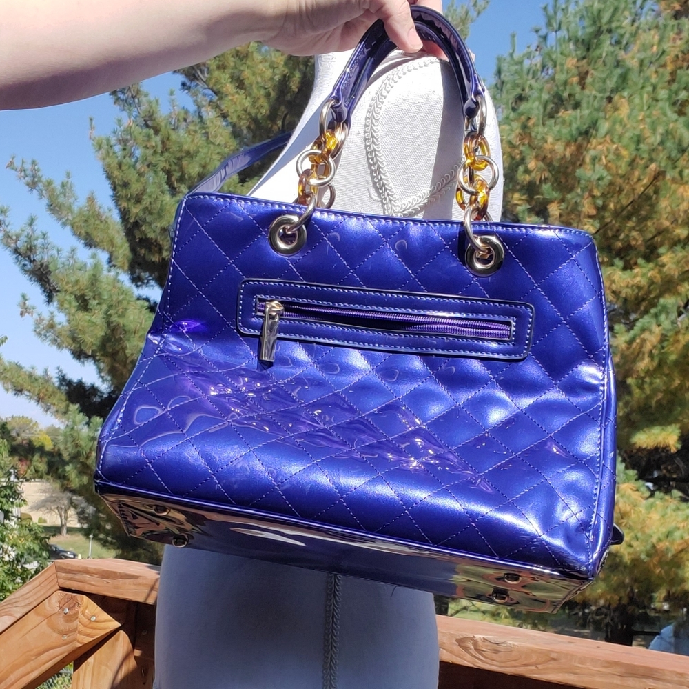 Purple gold chain handbag with strap